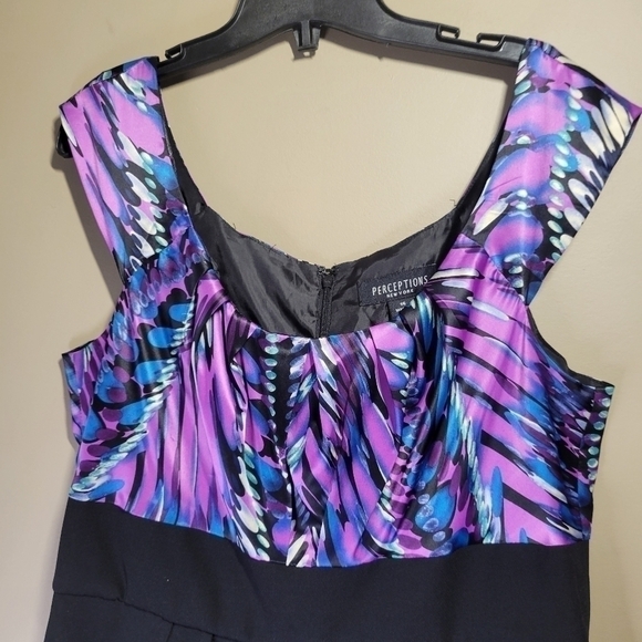 Perceptions New York, 14, black empire waist with purple abstract satin top - Picture 2 of 7